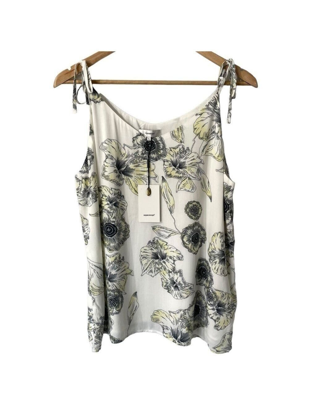 Soya Concept Floral Lined Tank Womens L Sleeveless Blouse V-Neck Feminine Classy
